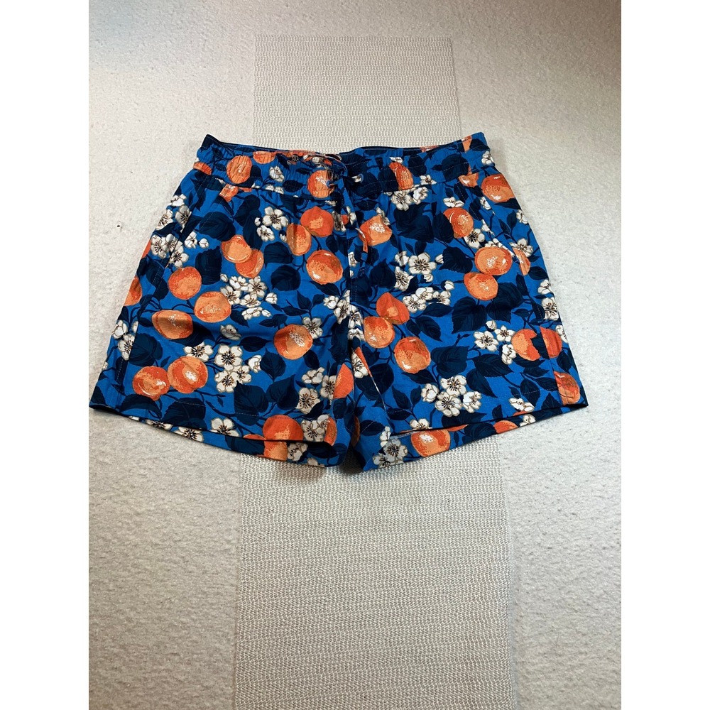 Ann Taylor Blue Floral Orange Citrus Print Shorts Womens Medium Elastic Waist